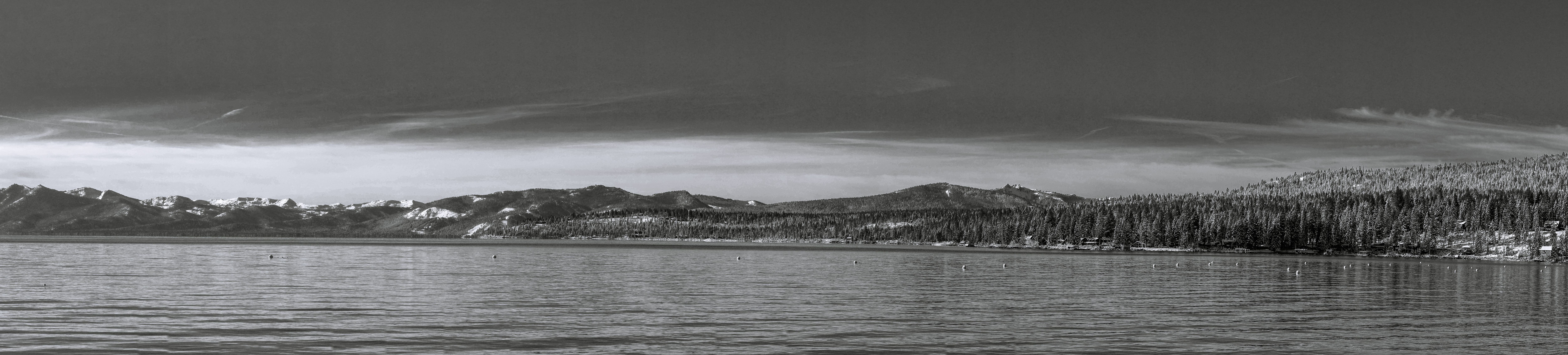 a black and white panorama of mountains